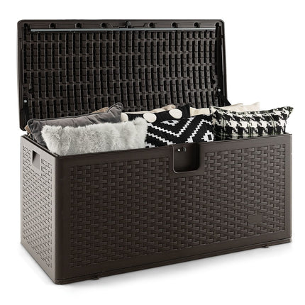 Goplus Outdoor Storage Box, 31 73 100 Gallon Waterproof Resin Patio Storage Box with Lockable Lid, Side Handle for Pillows, Cushions