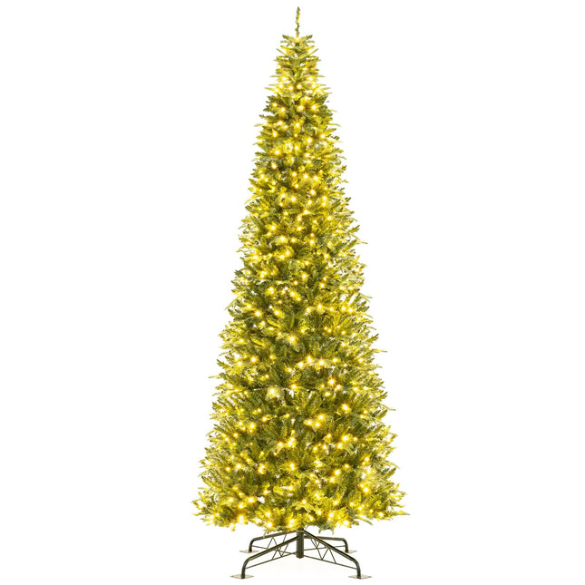 Goplus 12 FT Tall Pre-Lit Hinged Xmas Tree with Quick Power Connector