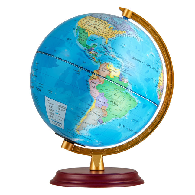 Goplus 8'' Illuminated World Globe w/Wooden Stand & HD Map for Kids Adults