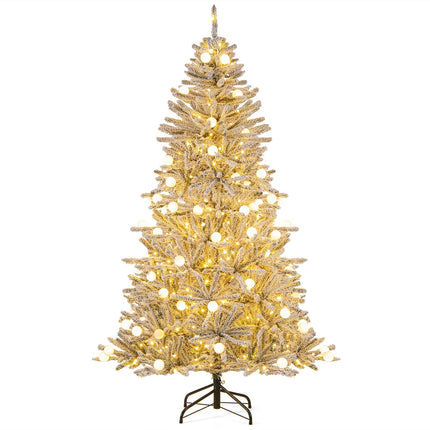 Goplus 6FT / 7FT / 8FT Pre-Lit Snow Flocked Christmas Tree with PVC Branch Tips & Globe Lights