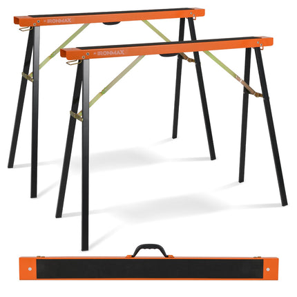 Goplus Saw Horses 2 Pack | Portable Heavy-Duty Galvanized Metal Power Tool Stand