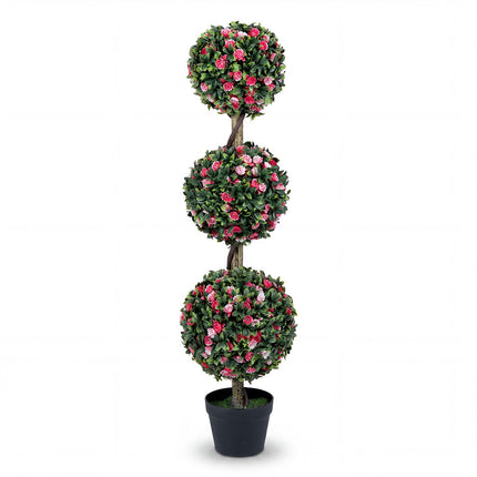 Goplus Artificial Triple Ball Rose Topiary Tree 43.5" Faux Potted Floral Plant(1/2)