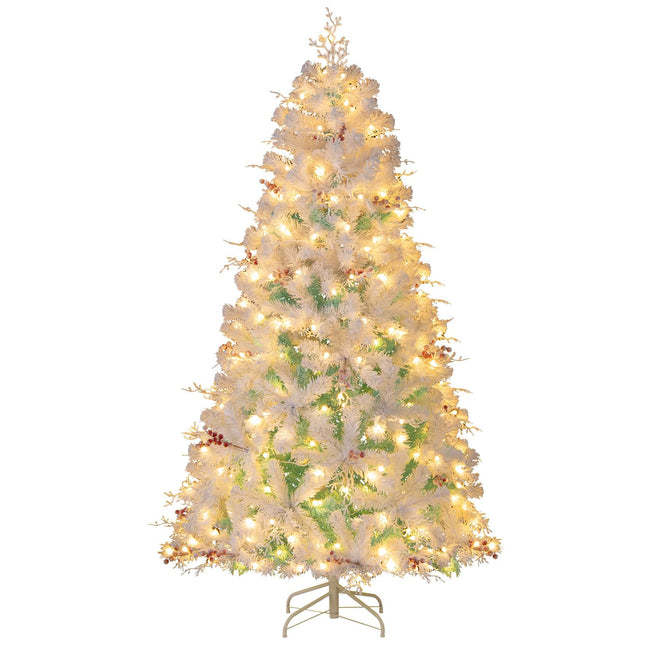 Goplus 6FT / 7FT Pre-Lit Artificial Christmas Tree with White Twig