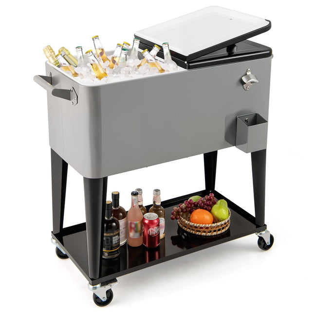 Goplus 80-Quart Rolling Ice Chest Portable Insulated Drink Beverage Cooler for Patio