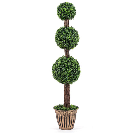 Goplus 4 FT Artificial Triple Ball Boxwood Tree w/Cement-Filled Retro Planter & Real Vines (1/2 Pack)