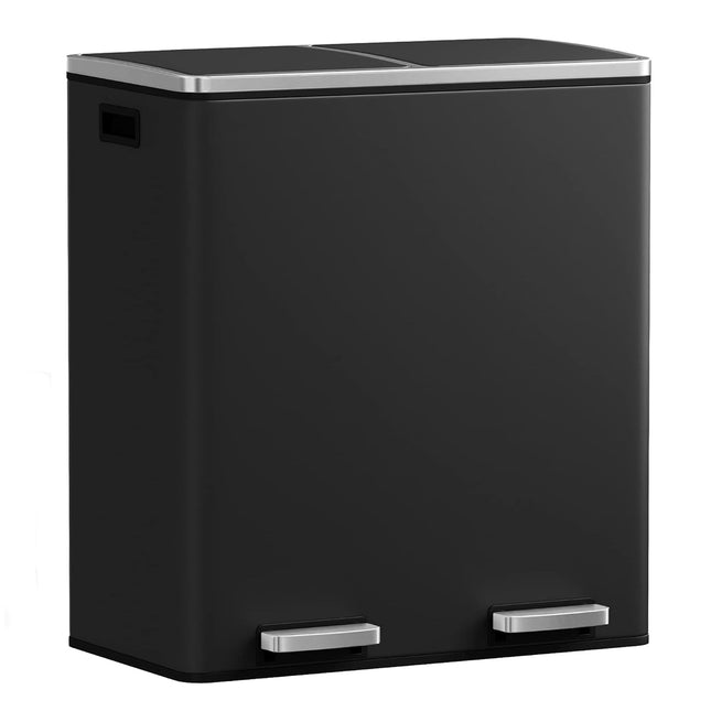 Goplus Dual Trash Can, 60 Liter (2x30L)/ 16 Gallon Stainless Steel Step Trash Can