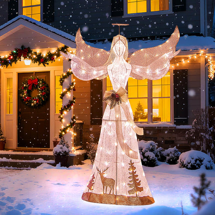 Goplus 5FT Lighted Christmas Angel Decoration, Pre-lit 3D Glittered Angel with 100 Warm White Lights