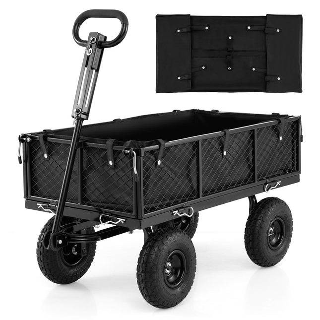 Goplus 880 lbs Heavy Duty Metal Garden Cart with Removable Oxford Cloth Liner & Mesh Sides