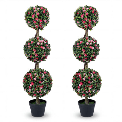 Goplus Artificial Triple Ball Rose Topiary Tree 43.5" Faux Potted Floral Plant(1/2)