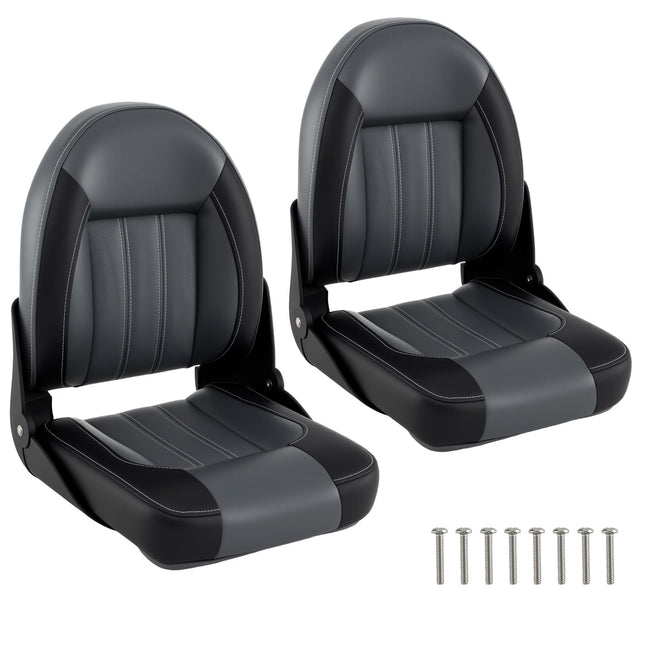 Goplus 2 Packs Folding High Back Boat Chairs Waterproof PVC Leather Cabin Seating