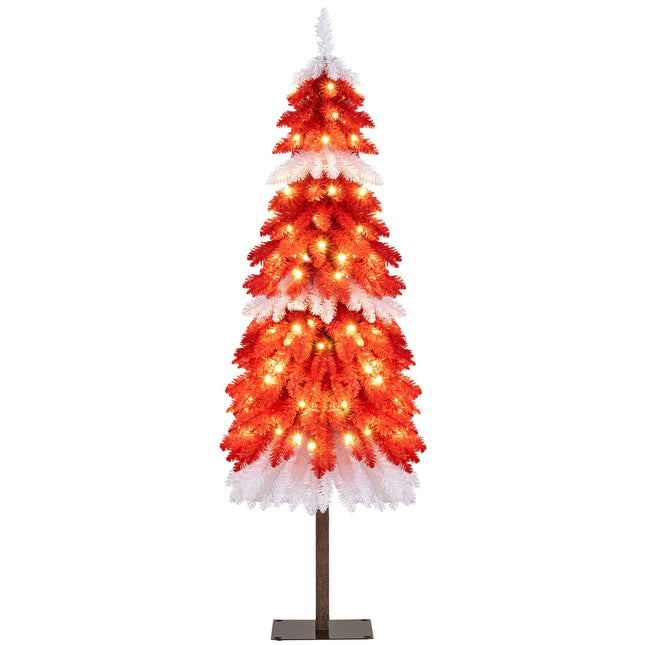 Goplus 5 FT Pre-Lit Artificial Christmas Tree for Entrances, Red & White Candy Cane Xmas Tree
