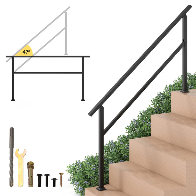 Goplus Handrail for Outdoor Steps Metal Hand Rail Fits 0-5 Steps