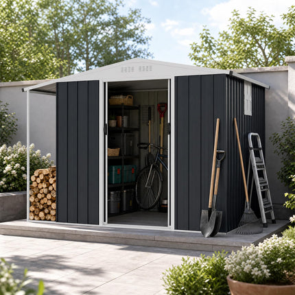 Goplus Outdoor Storage Shed w/Lockable Sliding Door & Open Firewood Bay
