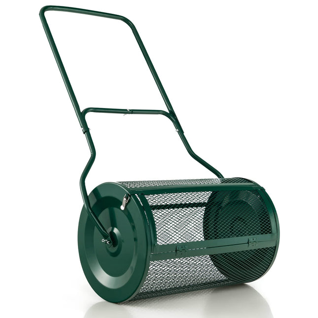 Goplus 27" Compost Spreader, Peat Moss Spreader, Heavy Duty Metal Mesh Lawn Roller
