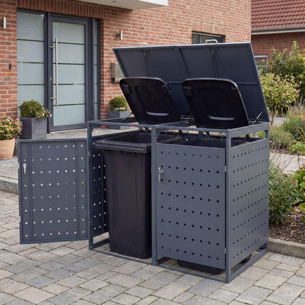 Goplus 44 Cu.Ft Outdoor Trash Can Storage with 2 Lockable Doors Gas Struts & Shock Absorbers