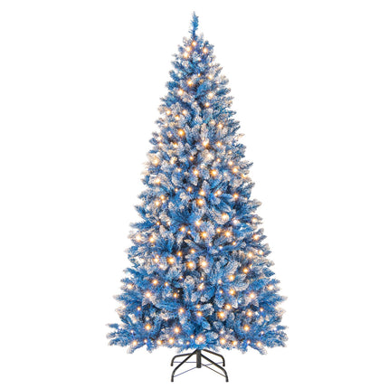 Goplus Blue Pre-Lit Artificial Christmas Tree with Frosted PVC Branch Tips & Warm White LED Lights