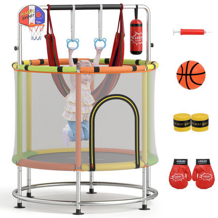Goplus 55" Toddler Trampoline w/ Hammock Basketball Hoop & Punching Bag
