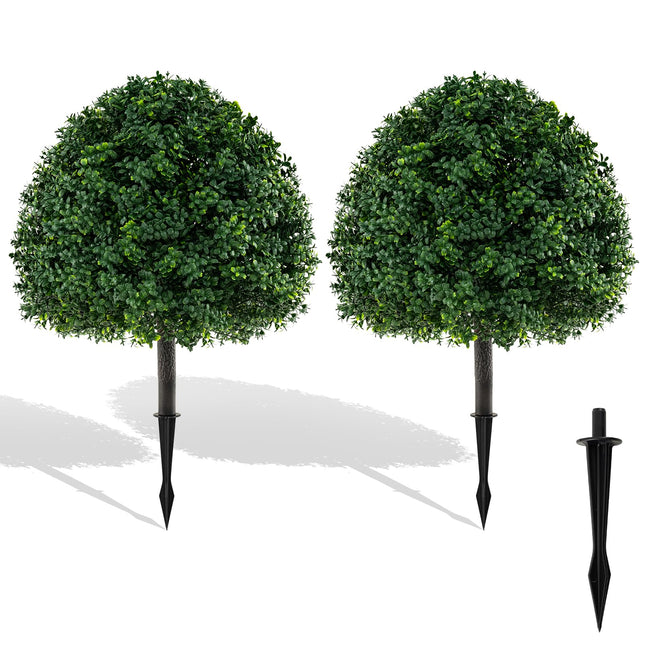 Goplus 28 Inches Artificial Boxwood Topiary Ball Tree Faux Bushes with Ground Spike