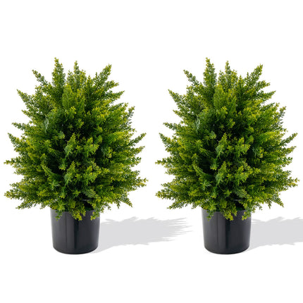 Goplus 21.5" Artificial Tree, Set of 2 Faux Potted Plants Artificial Shrubs Bushes