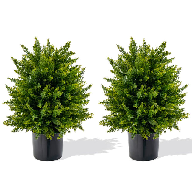 Goplus 21.5" Artificial Tree, Set of 2 Faux Potted Plants Artificial Shrubs Bushes