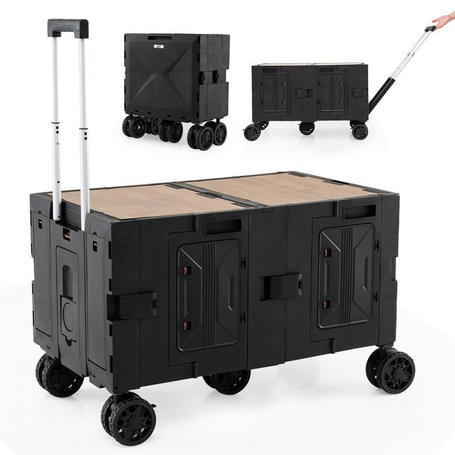 Goplus Large Foldable Utility Cart w/ 2-Tier Storage Crates & 5 Rotate Wheels