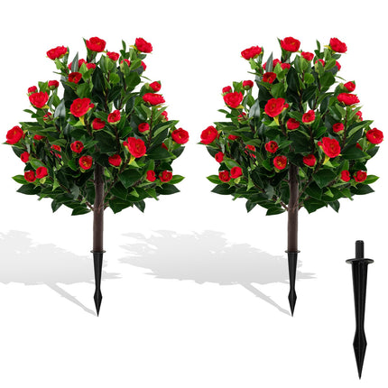 Goplus 31 Inches Artificial Camellia Tree Set Faux Silk Flora Topiary Plants