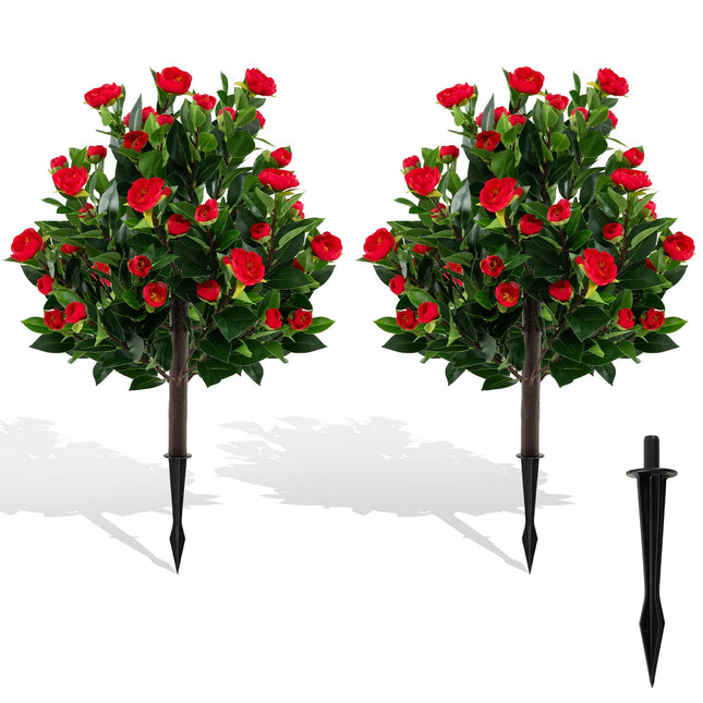 Goplus 31 Inches Artificial Camellia Tree Set Faux Silk Flora Topiary Plants
