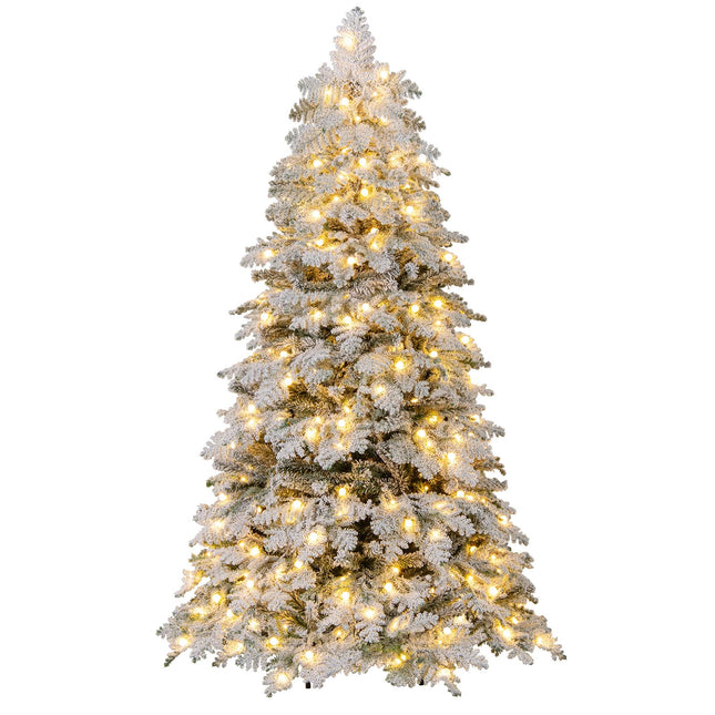 Goplus 6 FT / 7 FT Pre-Lit Snow Flocked Christmas Tree with Mixed Branch Tips