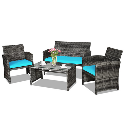 Goplus 4-Piece Rattan Patio Furniture Set, Wicker Rattan Furniture Set
