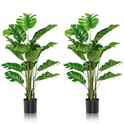 Goplus Artificial Monstera Deliciosa Plant, 5ft Tall Fake Tropical Palm Tree w/15 Pcs Different Turtle Leaves - GoplusUS