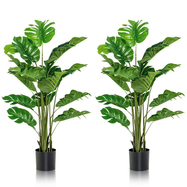 Goplus Artificial Monstera Deliciosa Plant, 5ft Tall Fake Tropical Palm Tree w/15 Pcs Different Turtle Leaves - GoplusUS