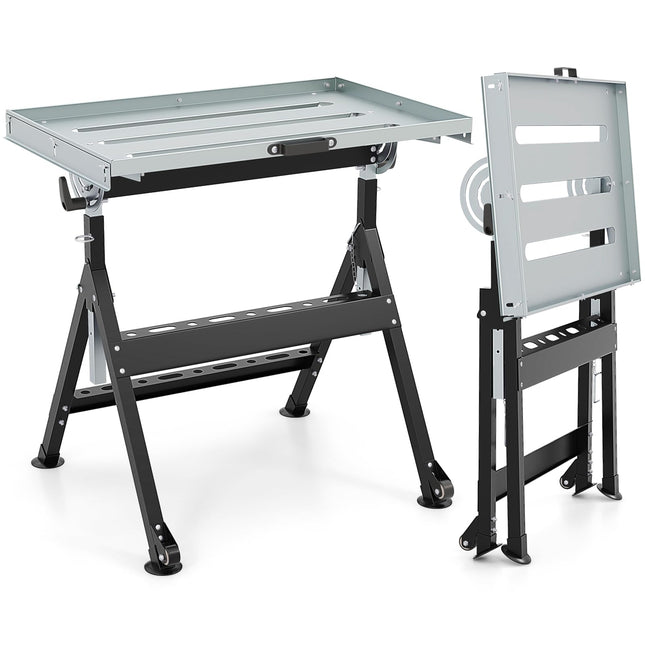 Goplus Folding Welding Table w/ 78 x 51 cm Tabletop & 2 Fixed Wheels