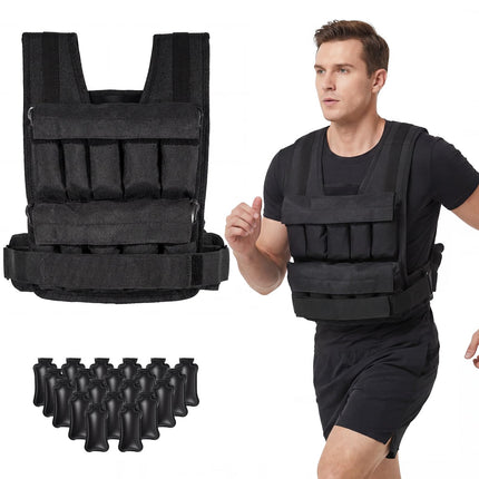 Goplus Adjustable Weighted Vest with 20 Removable Metal-Sand Weights (44LBS w/49”-62” Waist Size)
