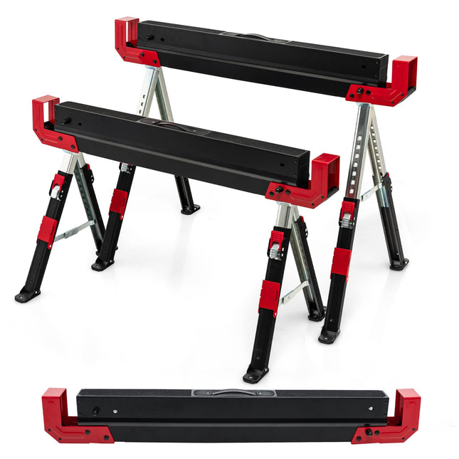 Goplus 2 Pack Folding Saw Horses, Heavy Duty Steel Sawhorse w/24闂傚倸鍊搁崐宄懊归崶顒�纾婚柟鐗堟緲绾惧潡鏌曢崼婵囧闁哄棙绮撻弻銊╂偄閸濆嫅銏ゆ煛閸曗晛鍔﹂柡?32.5闂傚倸鍊搁崐宄懊归崶顒�纾婚柟鐗堟緲绾惧潡鏌曢崼婵囧闁哄棙绮撻弻銊╂偄閸濆嫅銏ゆ煛閸曗晛鍔﹂柡?Adjustable Height, 2x4 Supporting Arms - GoplusUS