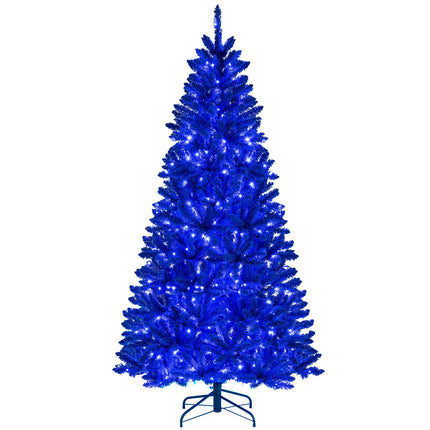 Goplus 7 FT Pre-Lit Royal Blue Snow Flocked Christmas Tree with 340 LED Lights