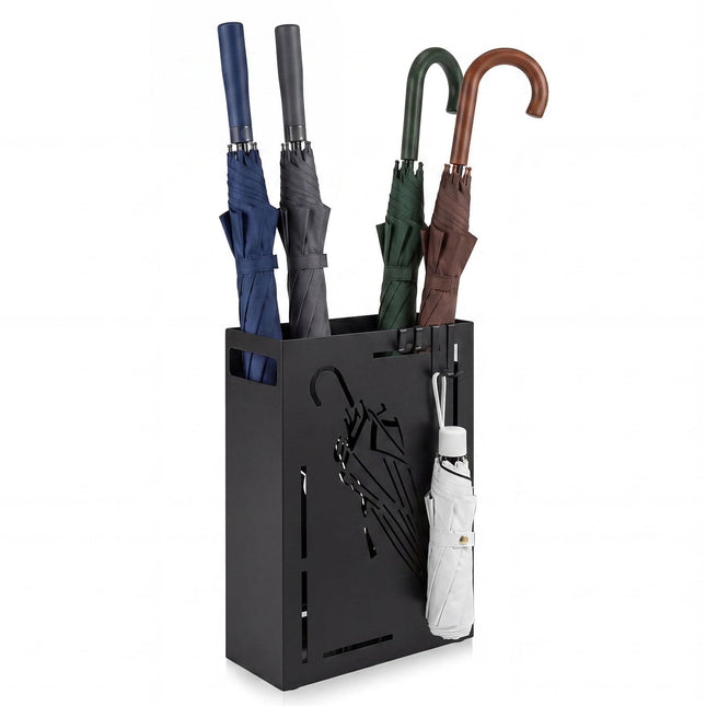 Goplus Rectangular Umbrella Holder Rack with Removable Drip Tray and 4 Hanging Hooks