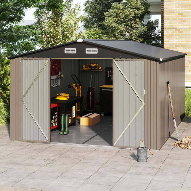 Goplus 10 x 14 FT Outdoor Storage Shed with Windproof Metal Structure & Lockable Door