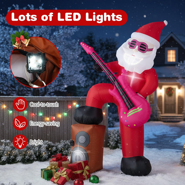 Goplus 8.4FT Rocking Santa Inflatable with Guitar, Pre-lit Xmas Santa w/Music
