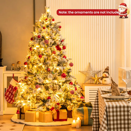 Goplus 6ft Pre-Lit Snow Flocked Artificial Christmas Tree, Pine Needles, for Holiday Party Office Home Decor