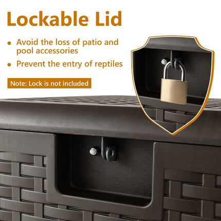 Goplus Outdoor Storage Box, 31 73 100 Gallon Waterproof Resin Patio Storage Box with Lockable Lid, Side Handle for Pillows, Cushions