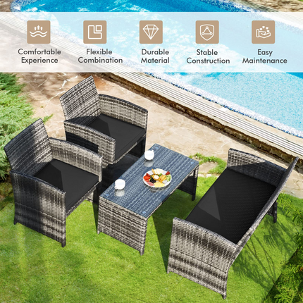 Goplus 4-Piece Rattan Patio Furniture Set, Wicker Rattan Furniture Set