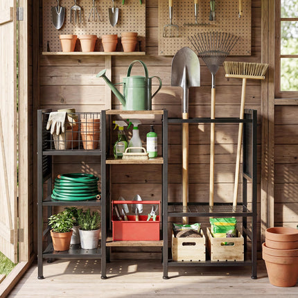 Goplus Garden Tool Organizer with Wooden Shelves 40” Wide 3-Tier Yard