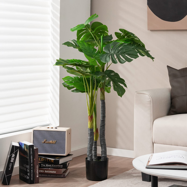 Goplus 4ft Artificial Monstera Deliciosa Plant, Fake Tropical Palm Tree with 20 Large Leaves - GoplusUS