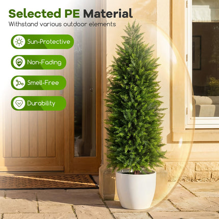 Goplus 4 FT Artificial Topiary Tree Set of 2 Faux Cedar Cypress Plants in Cement-Filled Pots