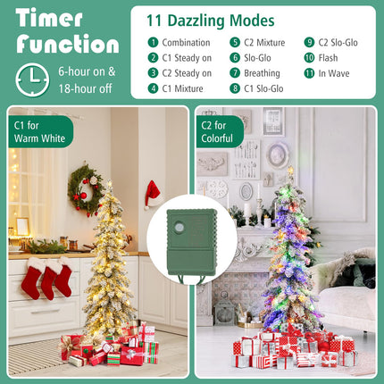 Goplus 4ft / 5ft Pre-Lit Flocked Christmas Tree with PVC Branch Tips & LED Lights