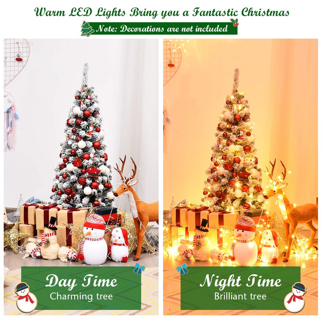 Goplus 4.5ft / 6ft / 7.5ft Artificial Snow Flocked Christmas Tree - GoplusUS