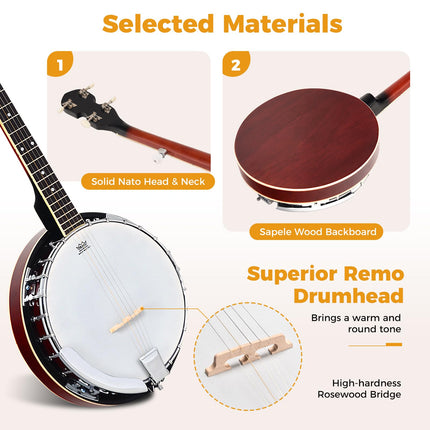 Goplus 5-String Banjo with Remo Drumhead