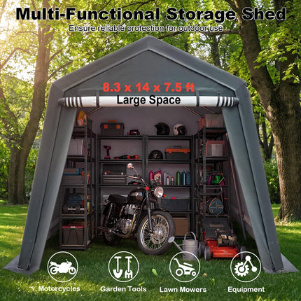 Goplus Outdoor Storage Shed | Patio Garage Carport w/ Roll-Up Zipper Door