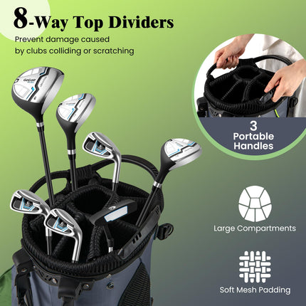Goplus Lightweight Golf Club Bag with 8-Way Top Dividers Rain Hood 5 Pockets