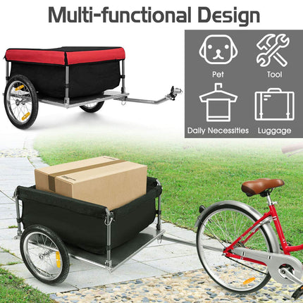 Cargo Bike Trailer, Folding Frame Quick Release 16" Wheels Bicycle Cargo Trailer - GoplusUS
